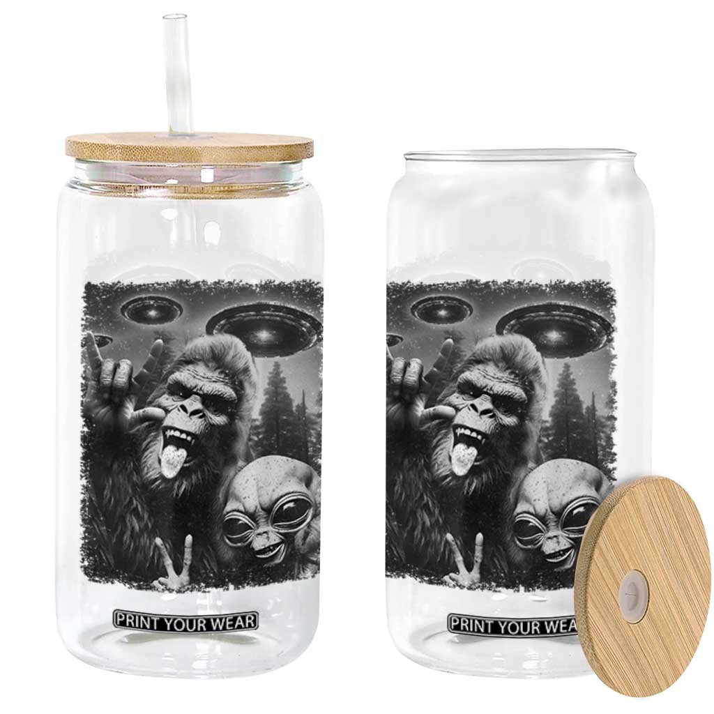 Bigfoot Selfie With Alien Glass Can UFO Funny Sasquatch Rock On Hand Sign TS10 Print Your Wear