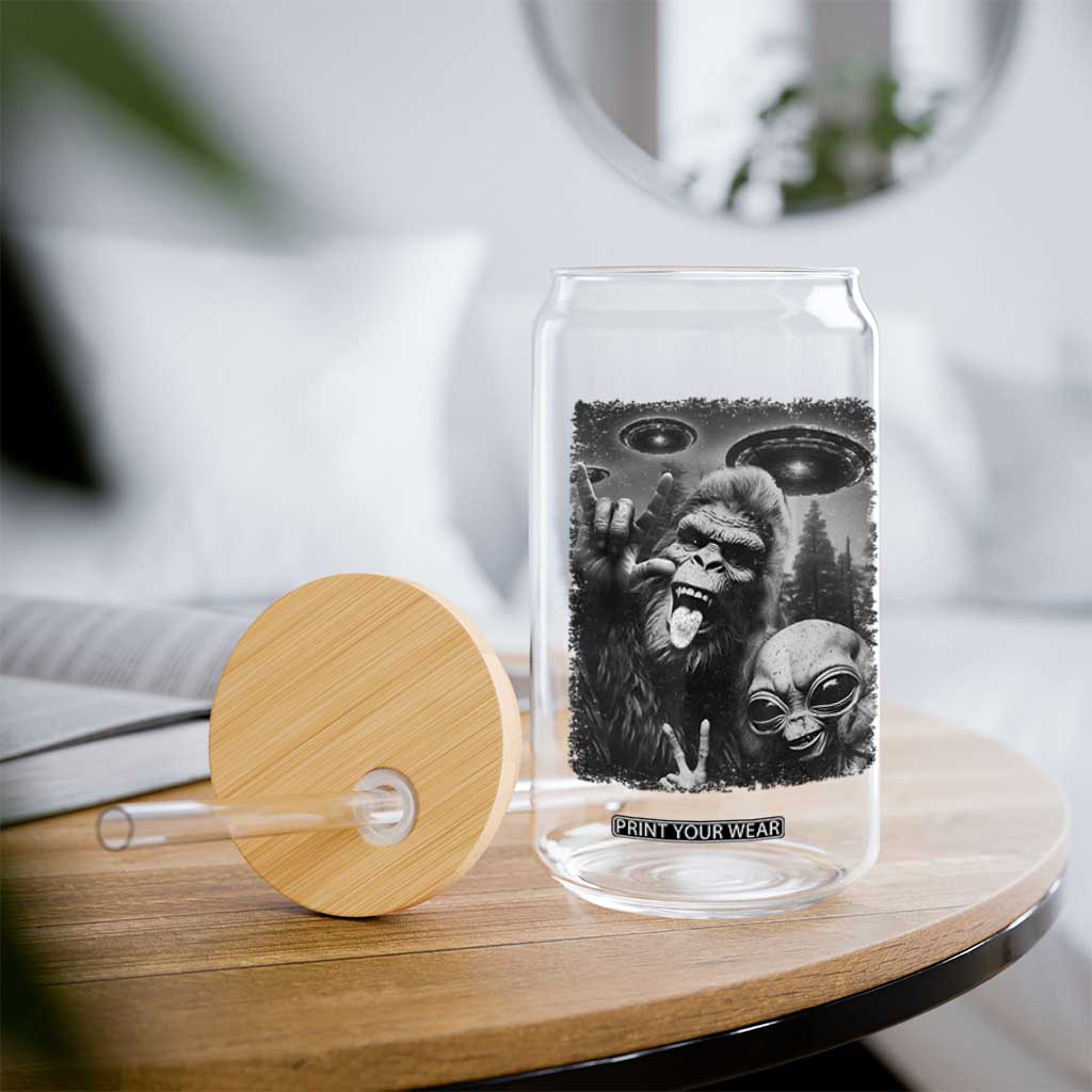 Bigfoot Selfie With Alien Glass Can UFO Funny Sasquatch Rock On Hand Sign TS10 Print Your Wear