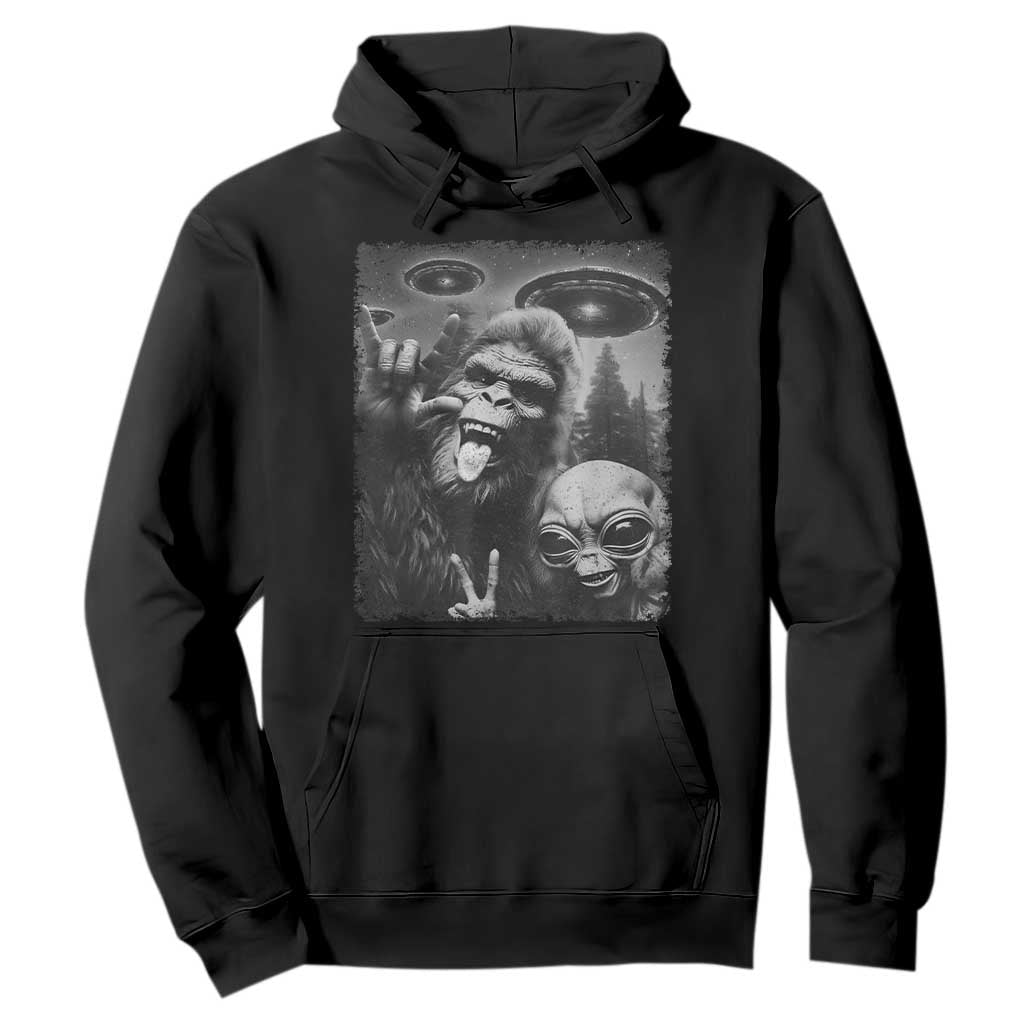 Bigfoot Selfie With Alien Hoodie UFO Funny Sasquatch Rock On Hand Sign TS10 Black Print Your Wear