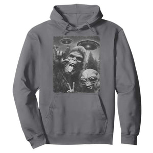 Bigfoot Selfie With Alien Hoodie UFO Funny Sasquatch Rock On Hand Sign TS10 Charcoal Print Your Wear