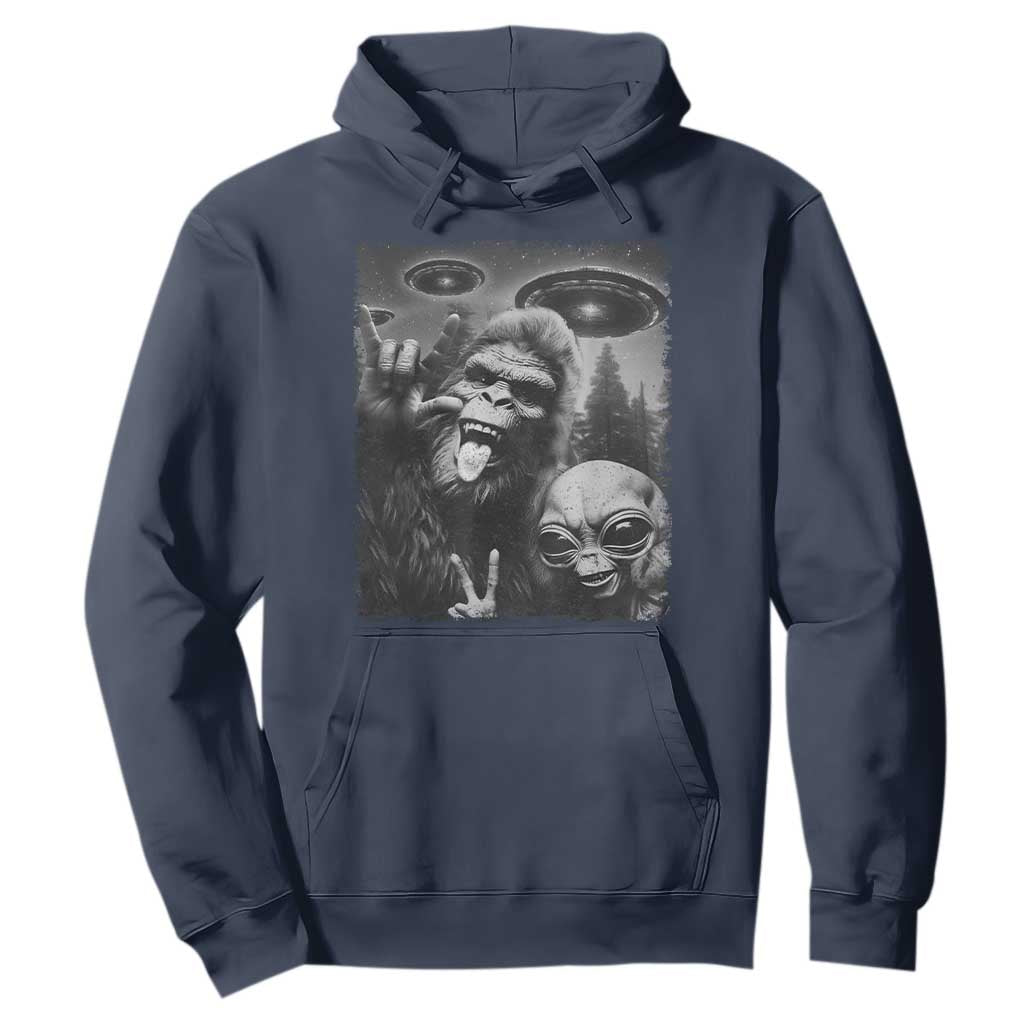 Bigfoot Selfie With Alien Hoodie UFO Funny Sasquatch Rock On Hand Sign TS10 Navy Print Your Wear