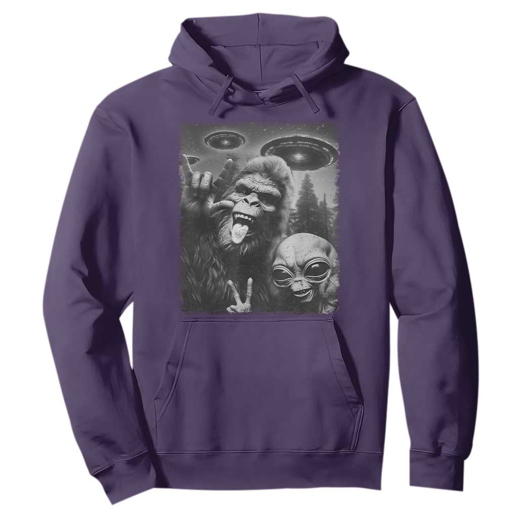 Bigfoot Selfie With Alien Hoodie UFO Funny Sasquatch Rock On Hand Sign TS10 Purple Print Your Wear