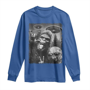 Bigfoot Selfie With Alien Long Sleeve Shirt UFO Funny Sasquatch Rock On Hand Sign TS10 Royal Blue Print Your Wear