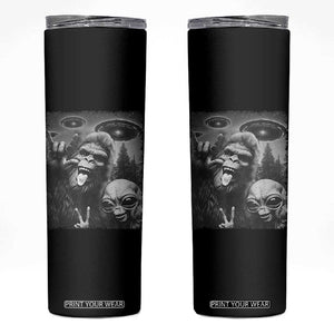 Bigfoot Selfie With Alien Skinny Tumbler UFO Funny Sasquatch Rock On Hand Sign TS10 Black Print Your Wear