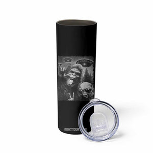 Bigfoot Selfie With Alien Skinny Tumbler UFO Funny Sasquatch Rock On Hand Sign TS10 Print Your Wear