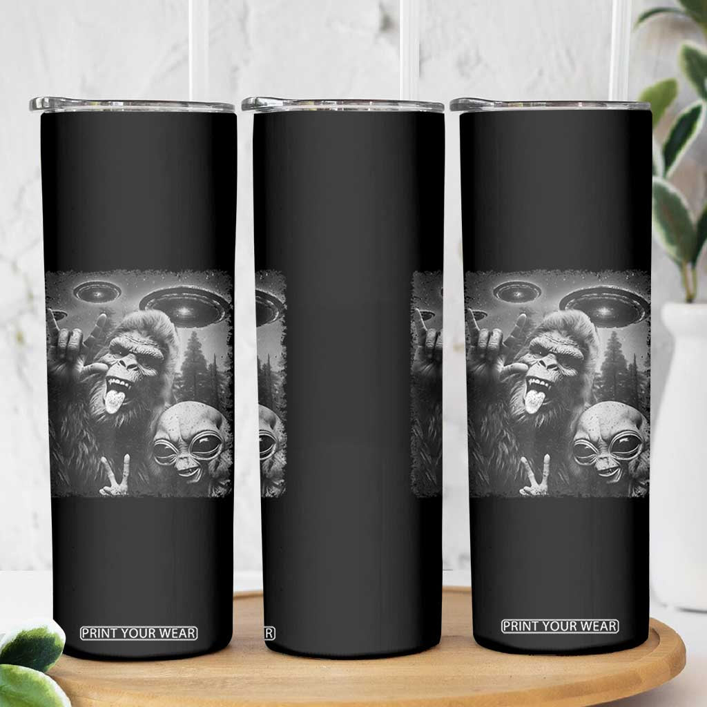 Bigfoot Selfie With Alien Skinny Tumbler UFO Funny Sasquatch Rock On Hand Sign TS10 Print Your Wear