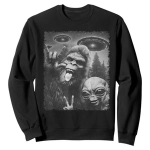 Bigfoot Selfie With Alien Sweatshirt UFO Funny Sasquatch Rock On Hand Sign TS10 Black Print Your Wear