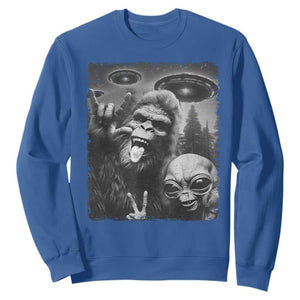 Bigfoot Selfie With Alien Sweatshirt UFO Funny Sasquatch Rock On Hand Sign TS10 Royal Blue Print Your Wear