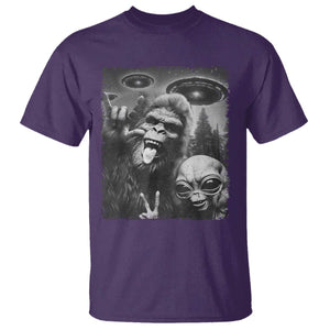Bigfoot Selfie With Alien T Shirt UFO Funny Sasquatch Rock On Hand Sign TS10 Purple Print Your Wear