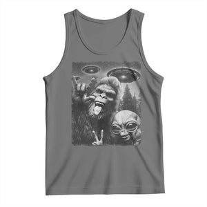 Bigfoot Selfie With Alien Tank Top UFO Funny Sasquatch Rock On Hand Sign TS10 Black Heather Print Your Wear