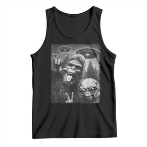 Bigfoot Selfie With Alien Tank Top UFO Funny Sasquatch Rock On Hand Sign - Print Your Wear