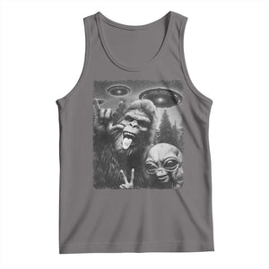 Bigfoot Selfie With Alien Tank Top UFO Funny Sasquatch Rock On Hand Sign TS10 Deep Heather Print Your Wear