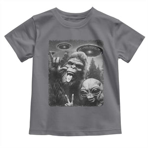 Bigfoot Selfie With Alien Toddler T Shirt UFO Funny Sasquatch Rock On Hand Sign TS10 Charcoal Print Your Wear