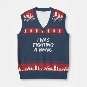 Funny Injury Get Well Soon Gift V-Neck Knit Sweater Vest I Was Fighting A Bear TS10 Navy Red Print Your Wear