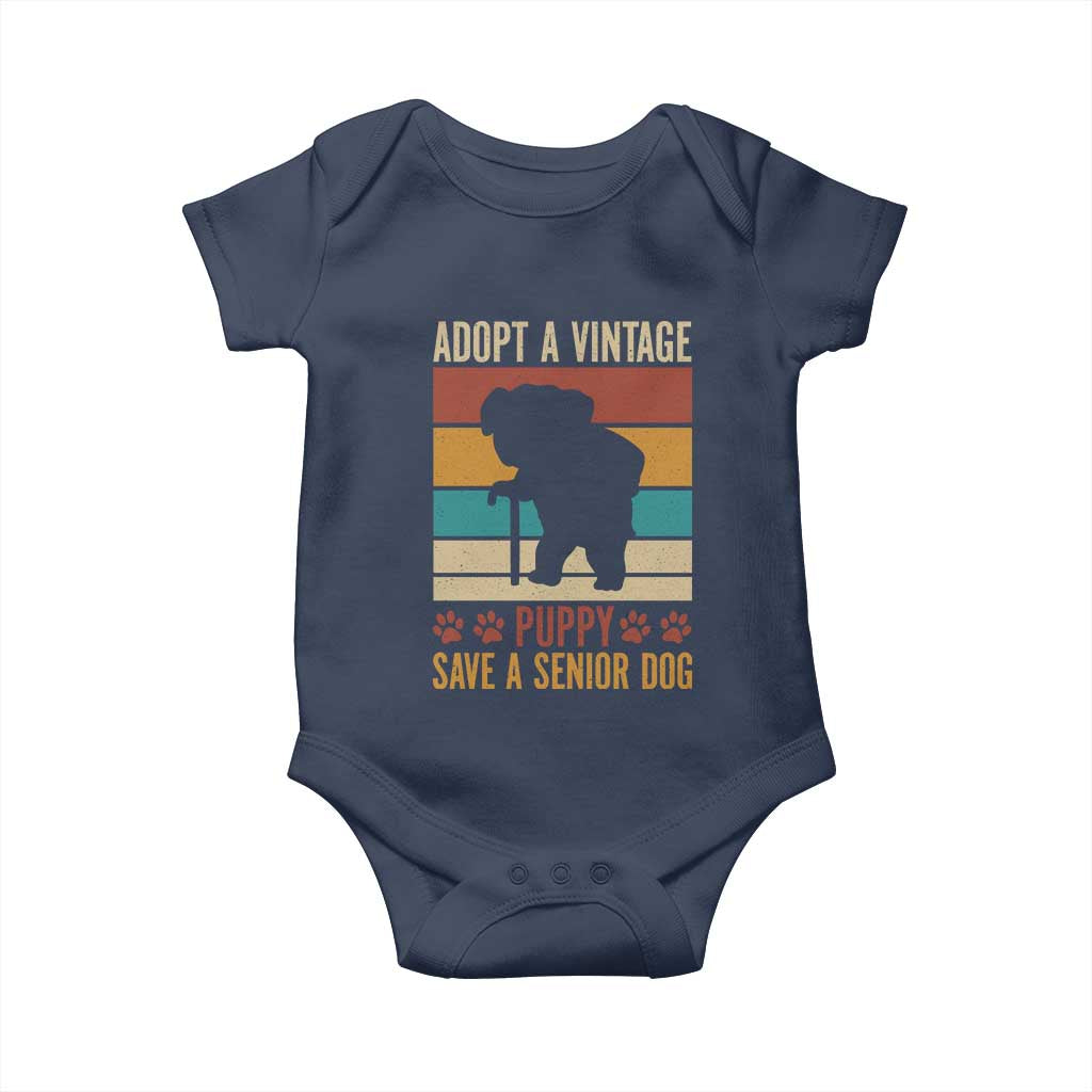 Vintage Adopt a Senior Dog Baby Onesie Rescue Animal Adoption Old Dog Shelter Pet TS10 Navy Print Your Wear