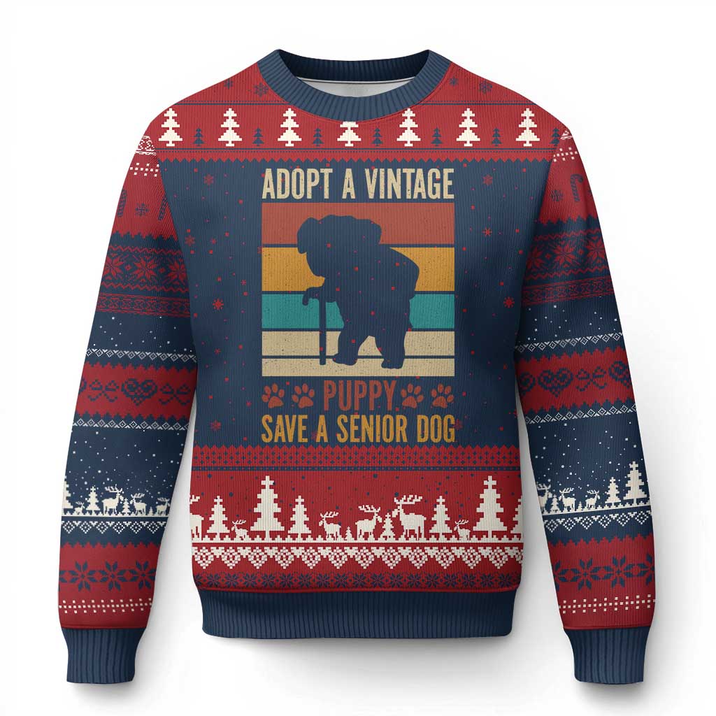 Vintage Adopt a Senior Dog Ugly Christmas Sweater Rescue Animal Adoption Old Dog Shelter Pet TS10 Navy Red Print Your Wear