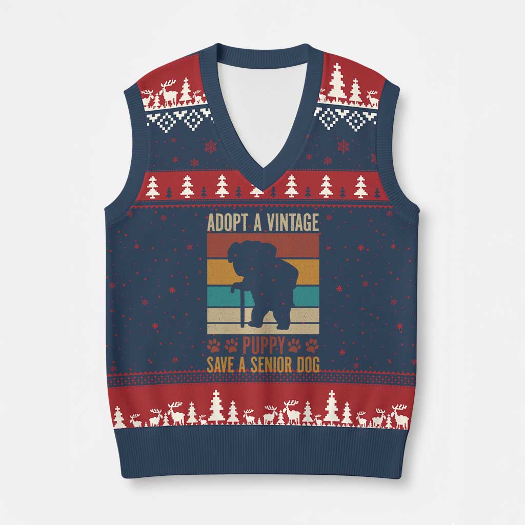 Vintage Adopt a Senior Dog V-Neck Knit Sweater Vest Rescue Animal Adoption Old Dog Shelter Pet TS10 Navy Red Print Your Wear