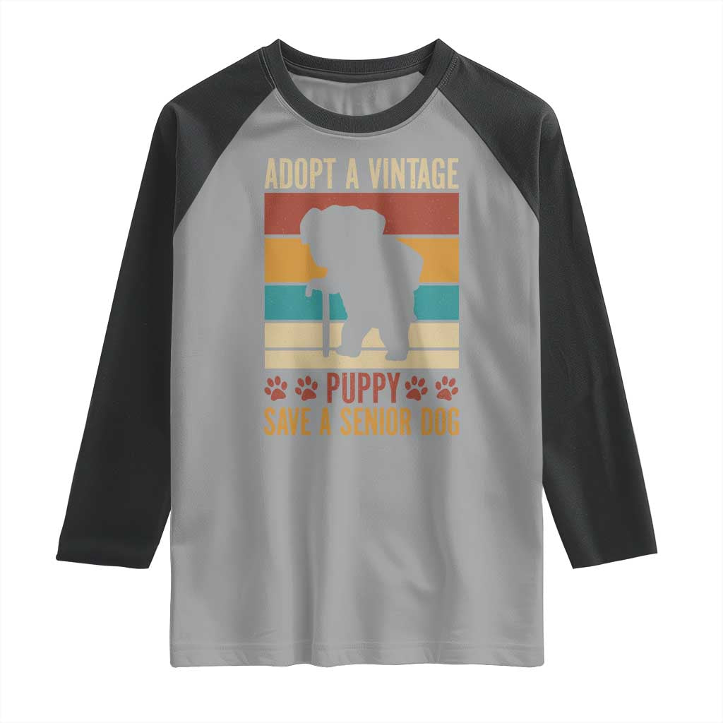 Vintage Adopt a Senior Dog Raglan Shirt Rescue Animal Adoption Old Dog Shelter Pet TS10 Sport Gray Black Print Your Wear