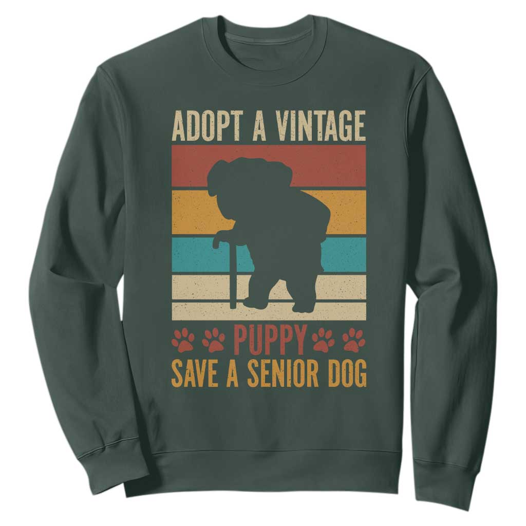 Vintage Adopt a Senior Dog Sweatshirt Rescue Animal Adoption Old Dog Shelter Pet TS10 Dark Forest Green Print Your Wear