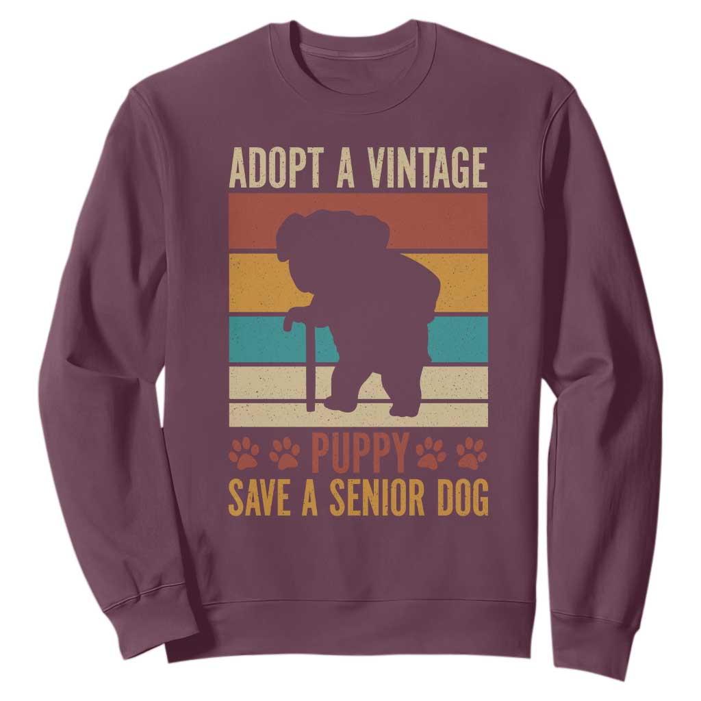 Vintage Adopt a Senior Dog Sweatshirt Rescue Animal Adoption Old Dog Shelter Pet TS10 Maroon Print Your Wear