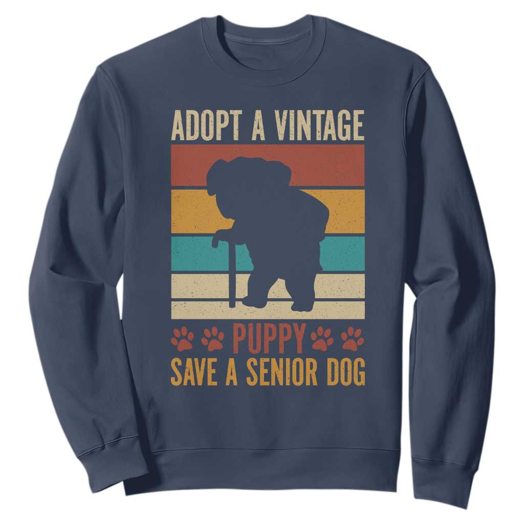 Vintage Adopt a Senior Dog Sweatshirt Rescue Animal Adoption Old Dog Shelter Pet TS10 Navy Print Your Wear