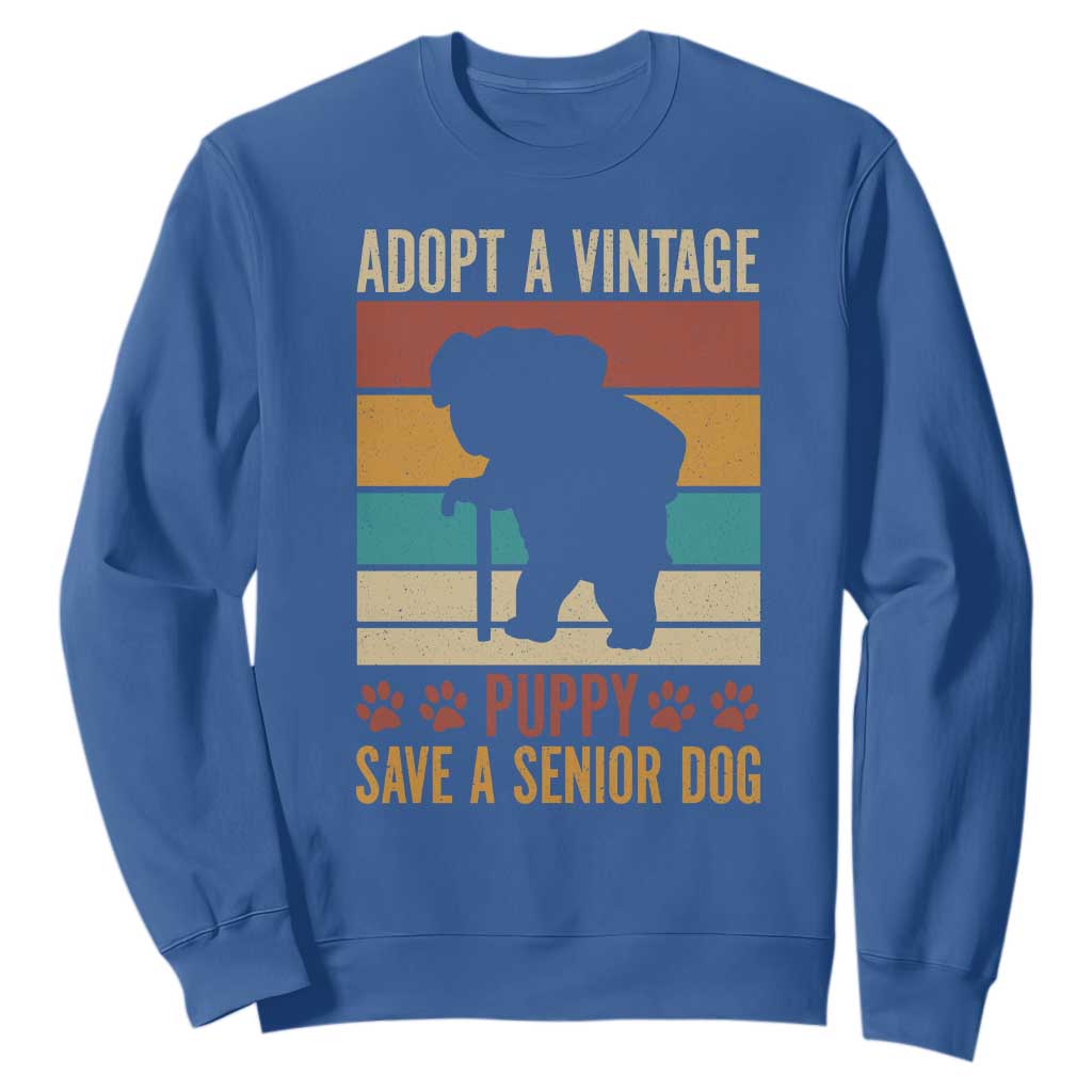 Vintage Adopt a Senior Dog Sweatshirt Rescue Animal Adoption Old Dog Shelter Pet TS10 Royal Blue Print Your Wear
