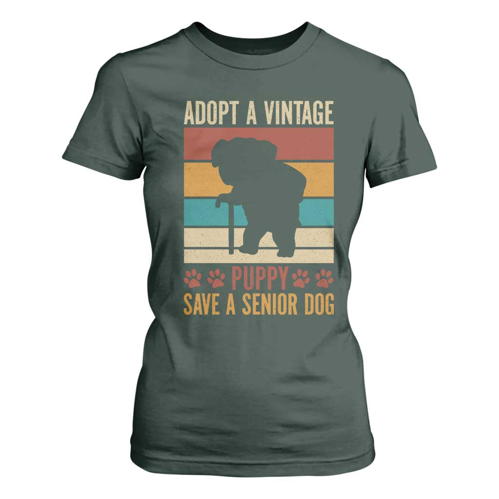 Vintage Adopt a Senior Dog T Shirt For Women Rescue Animal Adoption Old Dog Shelter Pet TS10 Dark Forest Green Print Your Wear