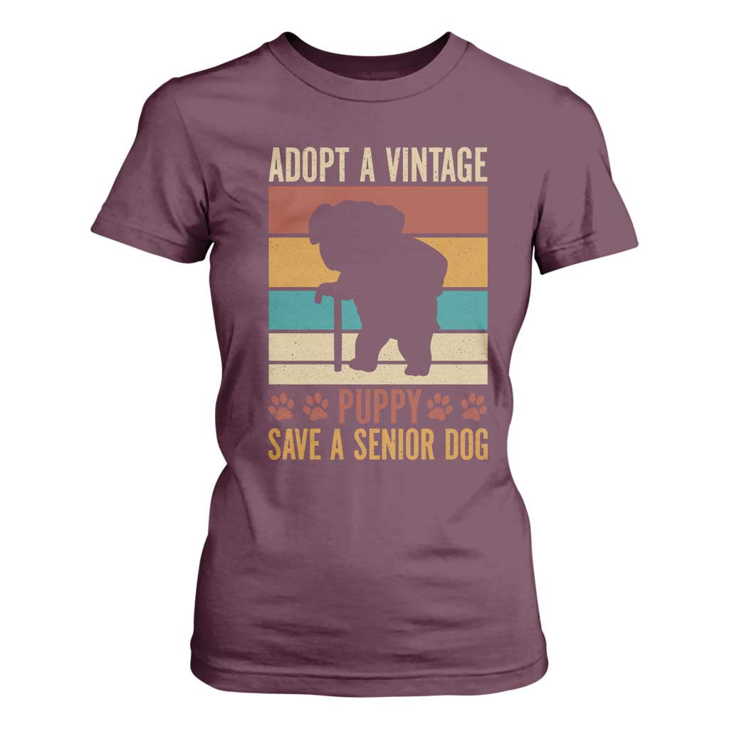 Vintage Adopt a Senior Dog T Shirt For Women Rescue Animal Adoption Old Dog Shelter Pet TS10 Maroon Print Your Wear