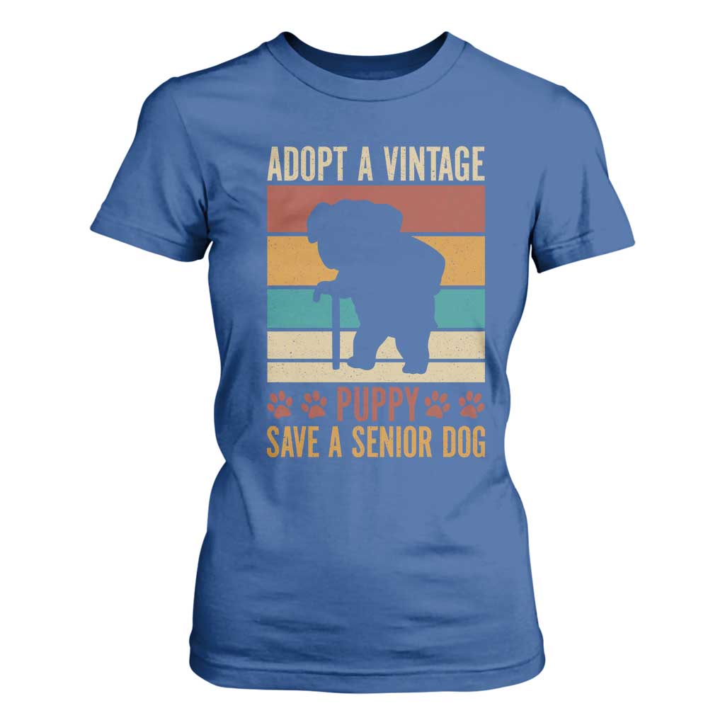 Vintage Adopt a Senior Dog T Shirt For Women Rescue Animal Adoption Old Dog Shelter Pet TS10 Royal Blue Print Your Wear