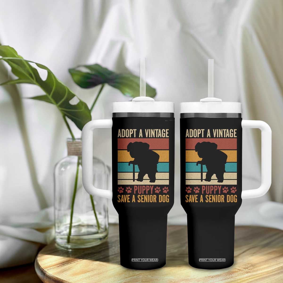 Vintage Adopt a Senior Dog Tumbler With Handle Rescue Animal Adoption Old Dog Shelter Pet TS10 Print Your Wear