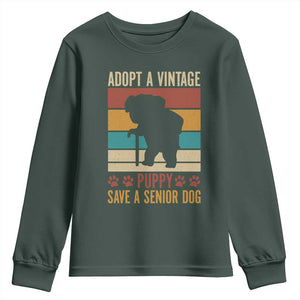 Vintage Adopt a Senior Dog Youth Sweatshirt Rescue Animal Adoption Old Dog Shelter Pet TS10 Dark Forest Green Print Your Wear