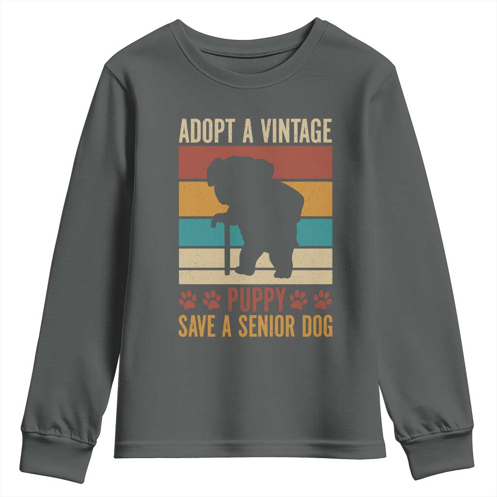 Vintage Adopt a Senior Dog Youth Sweatshirt Rescue Animal Adoption Old Dog Shelter Pet TS10 Dark Heather Print Your Wear