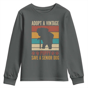 Vintage Adopt a Senior Dog Youth Sweatshirt Rescue Animal Adoption Old Dog Shelter Pet TS10 Dark Heather Print Your Wear