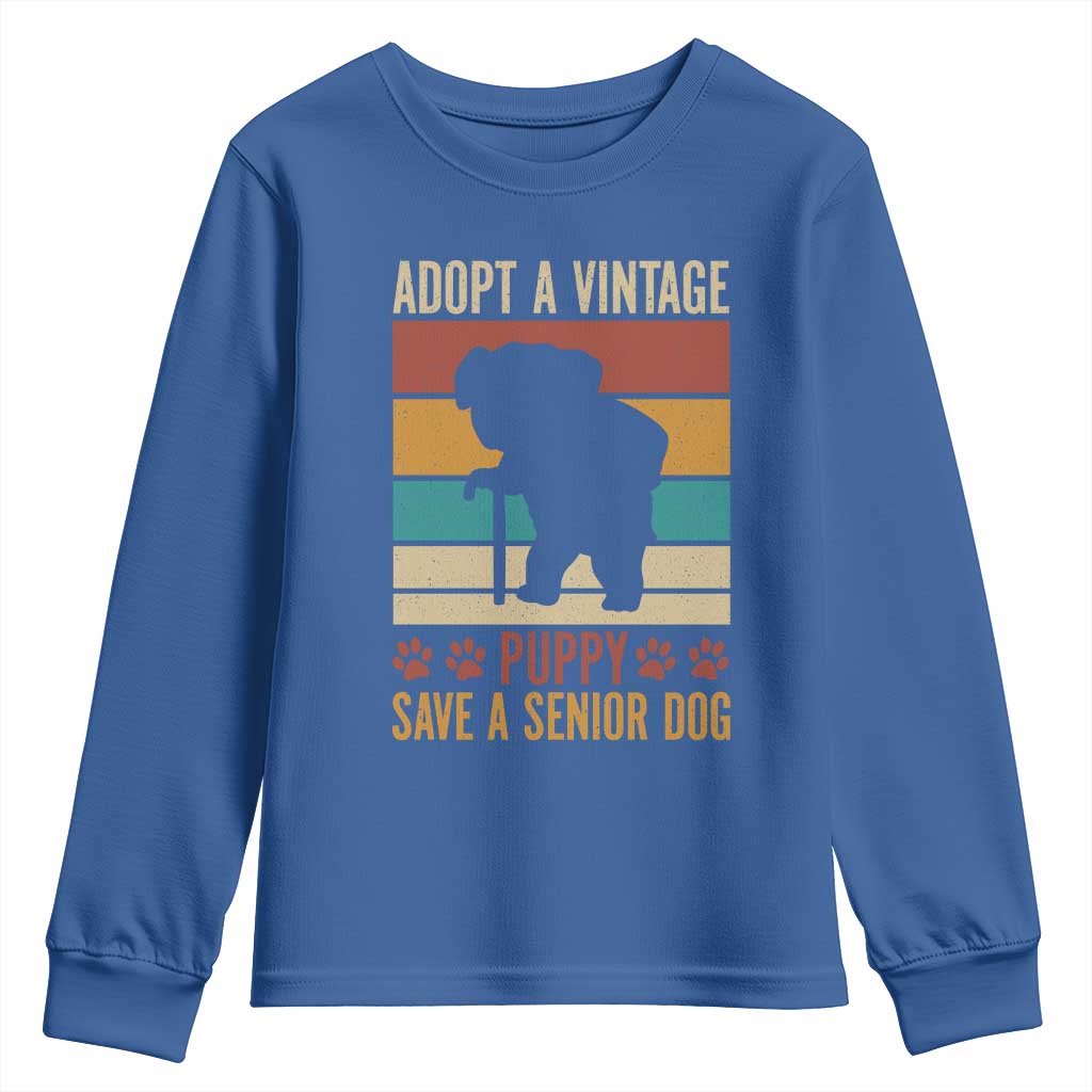 Vintage Adopt a Senior Dog Youth Sweatshirt Rescue Animal Adoption Old Dog Shelter Pet TS10 Royal Blue Print Your Wear