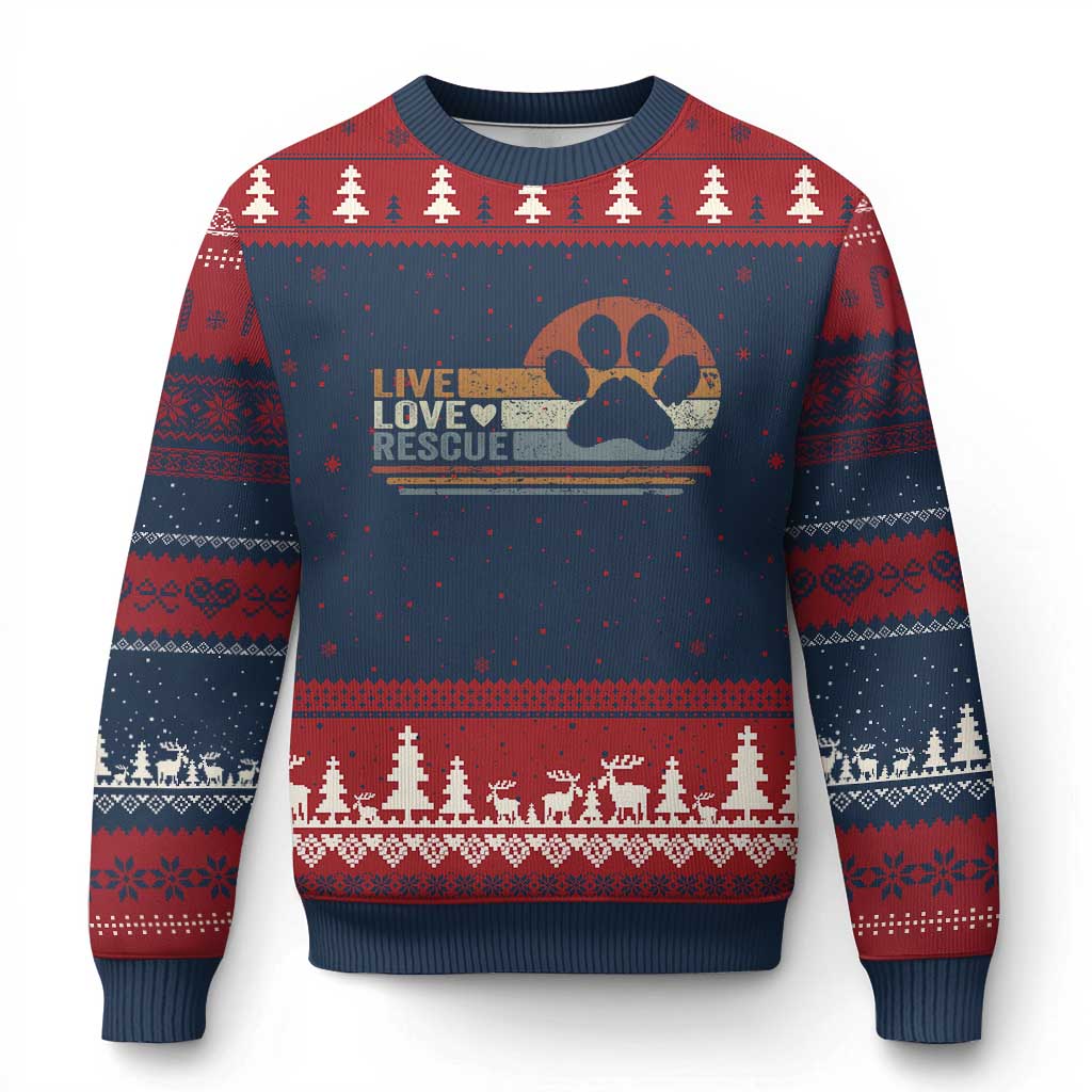 Vintage Adopt A Shelter Pet Ugly Christmas Sweater Live Love Rescue Cat Dog Adoption Animal Rescue TS10 Navy Red Print Your Wear