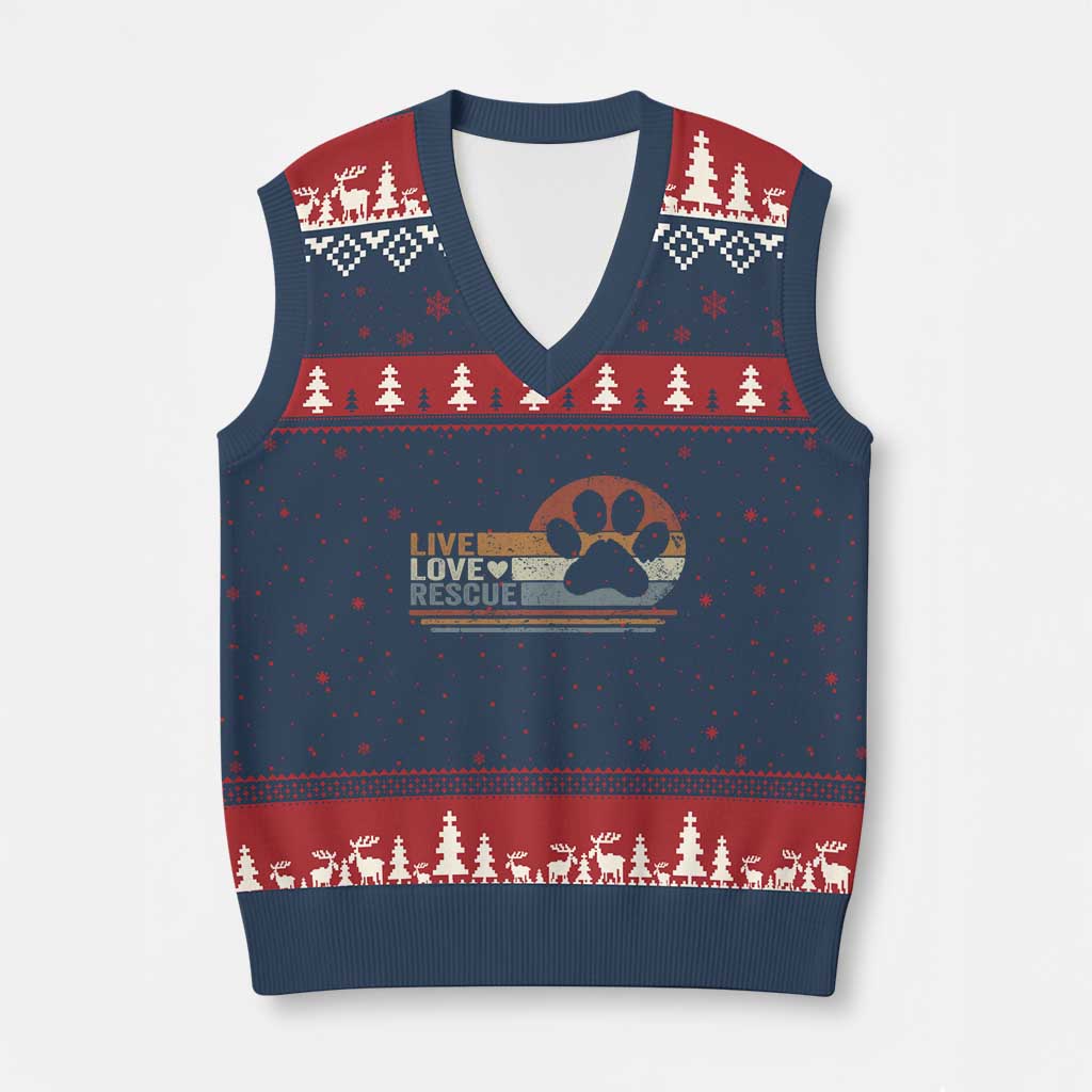 Vintage Adopt A Shelter Pet V-Neck Knit Sweater Vest Live Love Rescue Cat Dog Adoption Animal Rescue TS10 Navy Red Print Your Wear
