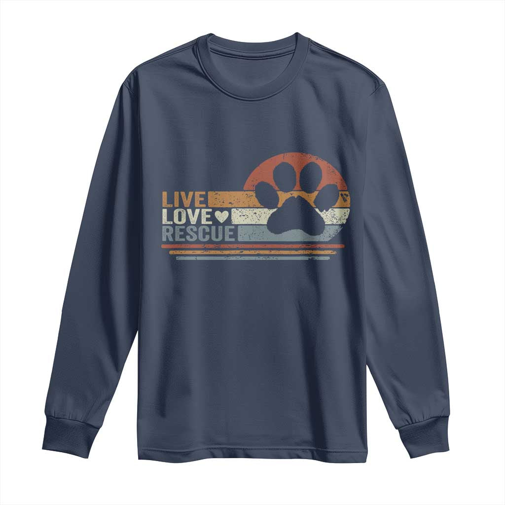 Vintage Adopt A Shelter Pet Long Sleeve Shirt Live Love Rescue Cat Dog Adoption Animal Rescue TS10 Navy Print Your Wear