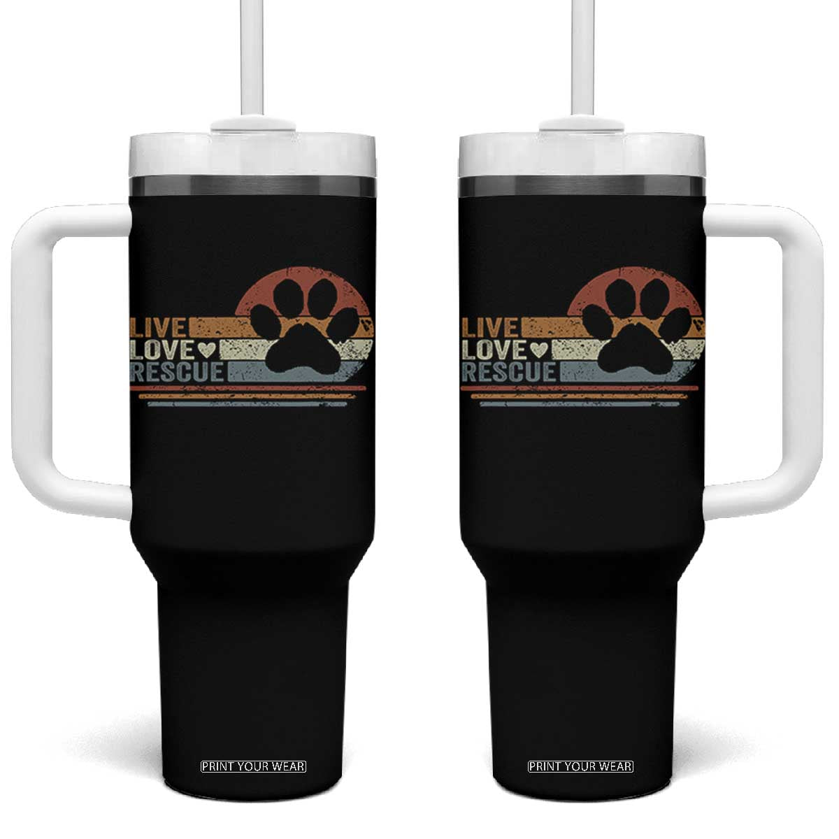 Vintage Adopt A Shelter Pet Tumbler With Handle Live Love Rescue Cat Dog Adoption Animal Rescue TS10 One Size: 40 oz Black Print Your Wear
