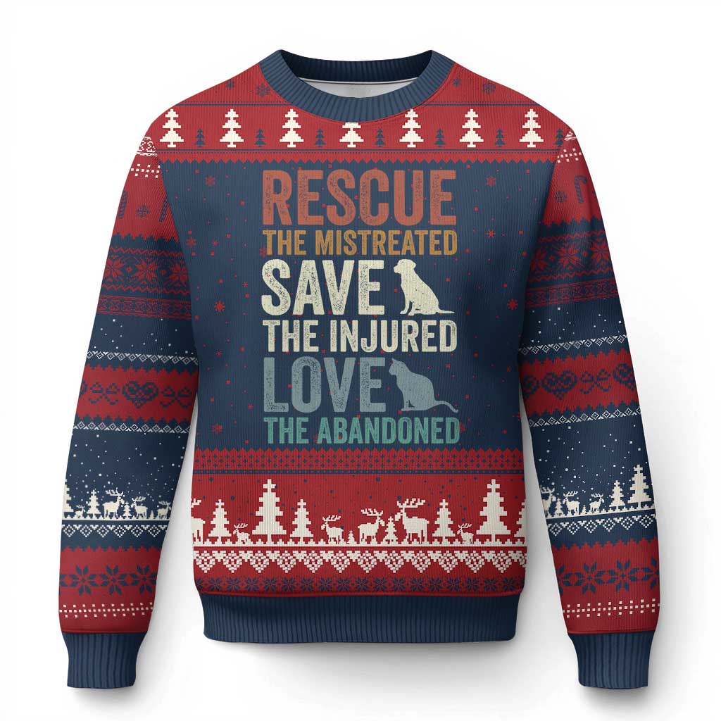 Adopt A Shelter Pet Ugly Christmas Sweater Rescue Save Love Cat Dog Adoption Animal Rescue TS10 Navy Red Print Your Wear