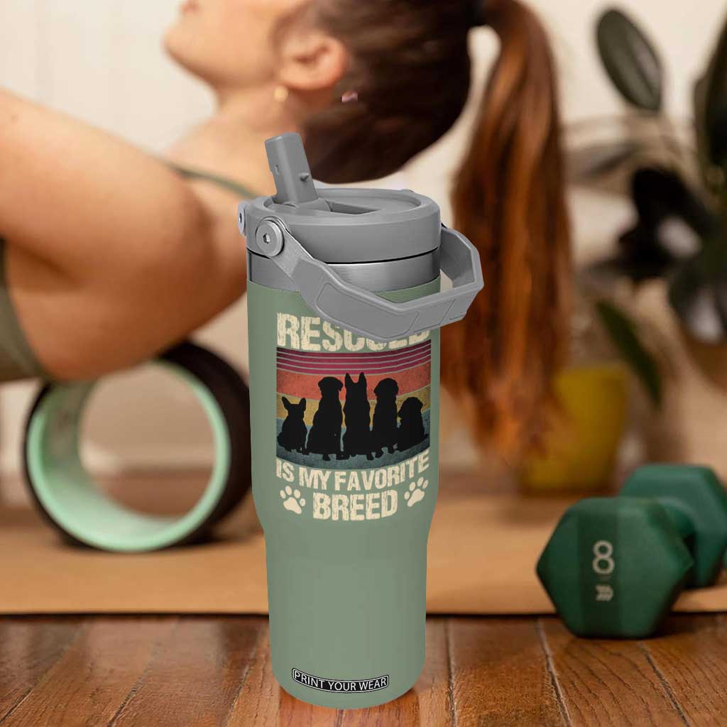 Rescued Is My Favorite Breed Flip Straw Tumbler Adopt A Shelter Pet Cat Dog Adoption Animal Rescue TS10 One Size: 30 oz Moss Green Print Your Wear