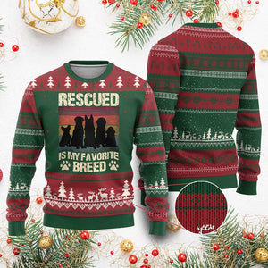 Rescued Is My Favorite Breed Ugly Christmas Sweater Adopt A Shelter Pet Cat Dog Adoption Animal Rescue TS10 Red Green Print Your Wear