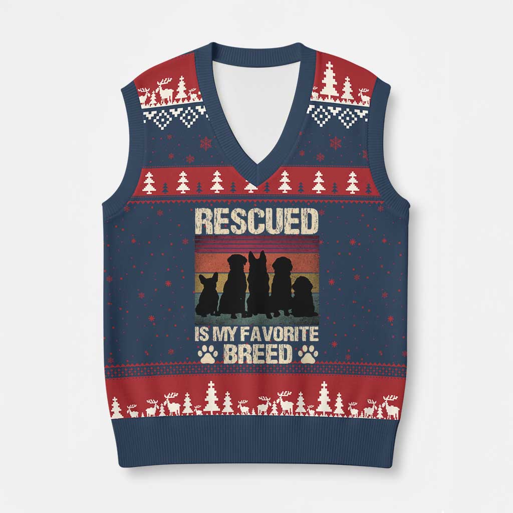 Rescued Is My Favorite Breed V-Neck Knit Sweater Vest Adopt A Shelter Pet Cat Dog Adoption Animal Rescue TS10 Navy Red Print Your Wear