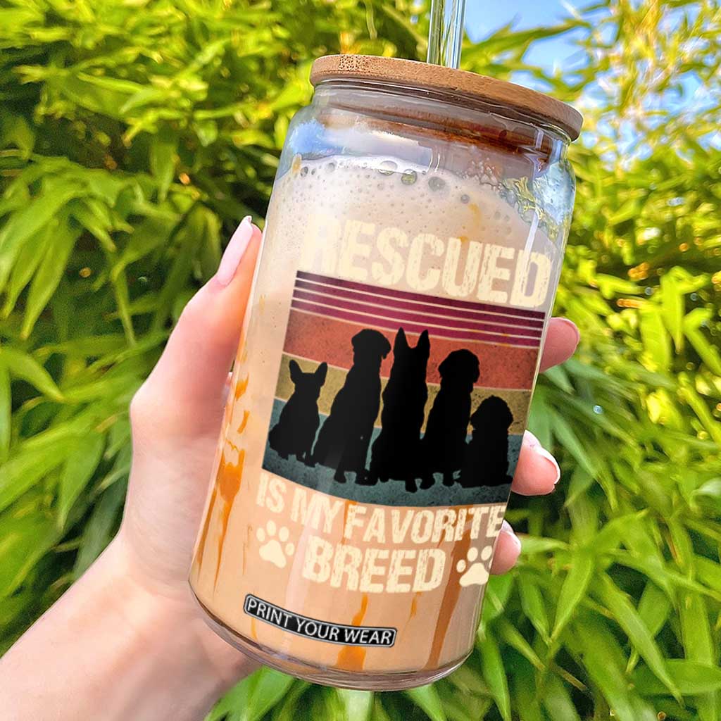 Rescued Is My Favorite Breed Glass Can Adopt A Shelter Pet Cat Dog Adoption Animal Rescue TS10 Black Print Your Wear