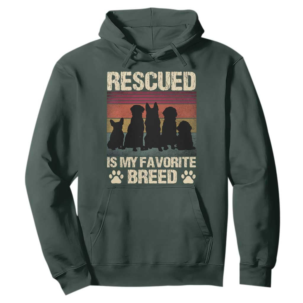 Rescued Is My Favorite Breed Hoodie Adopt A Shelter Pet Cat Dog Adoption Animal Rescue TS10 Dark Forest Green Print Your Wear