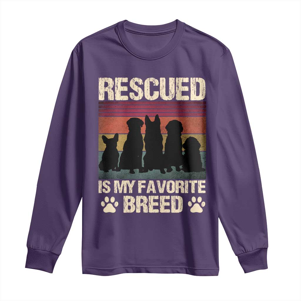 Rescued Is My Favorite Breed Long Sleeve Shirt Adopt A Shelter Pet Cat Dog Adoption Animal Rescue TS10 Purple Print Your Wear