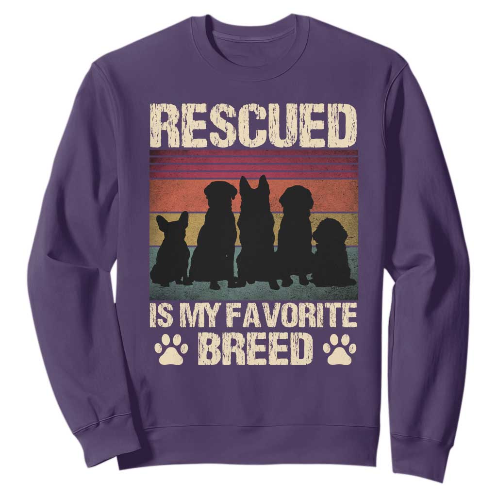 Rescued Is My Favorite Breed Sweatshirt Adopt A Shelter Pet Cat Dog Adoption Animal Rescue TS10 Purple Print Your Wear