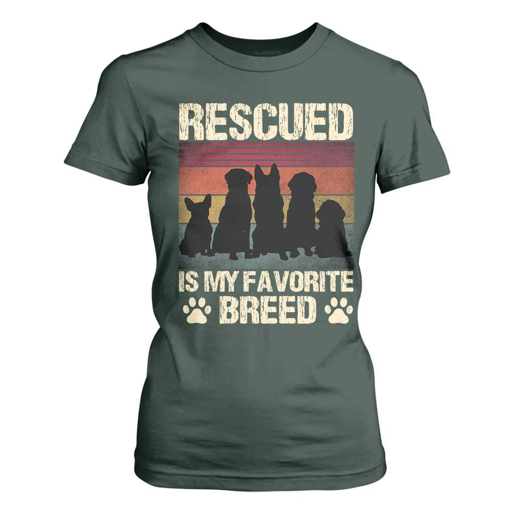 Rescued Is My Favorite Breed T Shirt For Women Adopt A Shelter Pet Cat Dog Adoption Animal Rescue TS10 Dark Forest Green Print Your Wear
