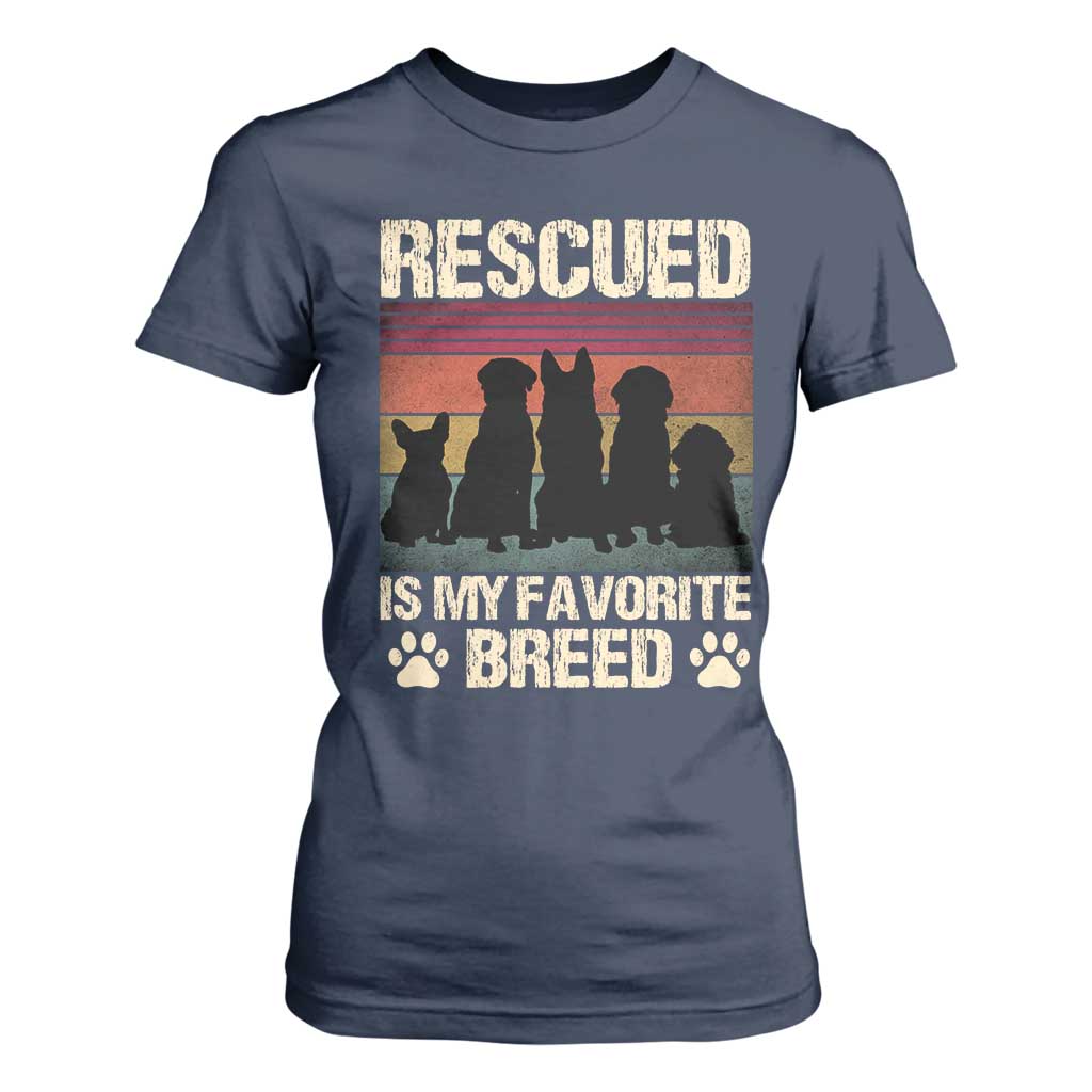 Rescued Is My Favorite Breed T Shirt For Women Adopt A Shelter Pet Cat Dog Adoption Animal Rescue TS10 Navy Print Your Wear