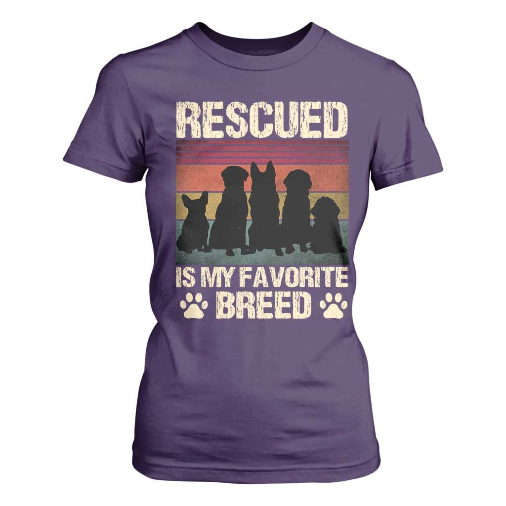Rescued Is My Favorite Breed T Shirt For Women Adopt A Shelter Pet Cat Dog Adoption Animal Rescue TS10 Purple Print Your Wear