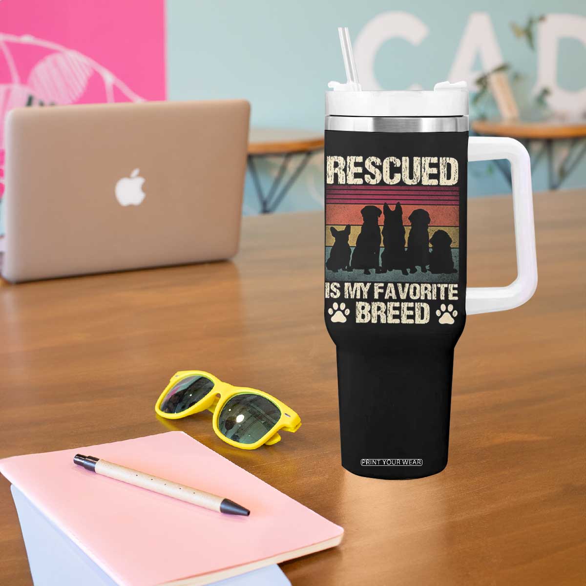 Rescued Is My Favorite Breed Tumbler With Handle Adopt A Shelter Pet Cat Dog Adoption Animal Rescue TS10 Print Your Wear